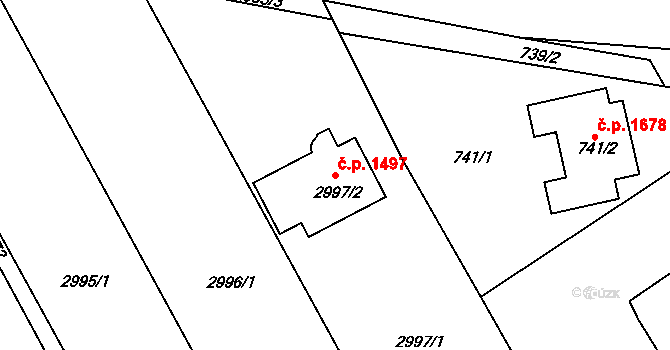Holešov 1497 na parcele st. 2997/2 v KÚ Holešov, Katastrální mapa