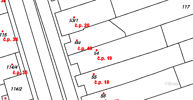 Kasárna 19, Znojmo na parcele st. 54 v KÚ Mramotice, Katastrální mapa