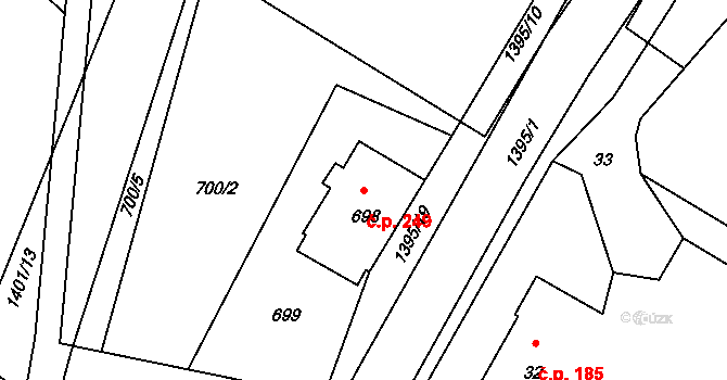 Bělotín 249 na parcele st. 698 v KÚ Bělotín, Katastrální mapa