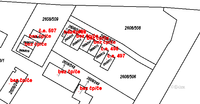 Staré Splavy 498, Doksy na parcele st. 2608/512 v KÚ Doksy u Máchova jezera, Katastrální mapa