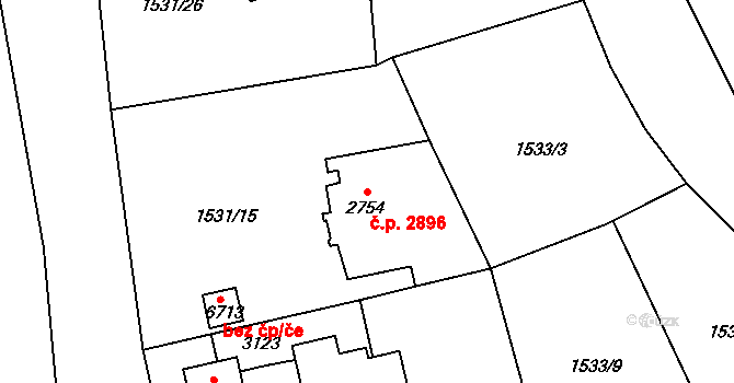 Jablonec nad Nisou 2896 na parcele st. 2754 v KÚ Jablonec nad Nisou, Katastrální mapa