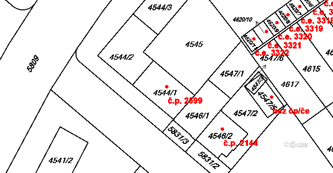 Jihlava 2599 na parcele st. 4544/1 v KÚ Jihlava, Katastrální mapa