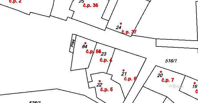 Páleček 4, Klobuky na parcele st. 23 v KÚ Páleček, Katastrální mapa