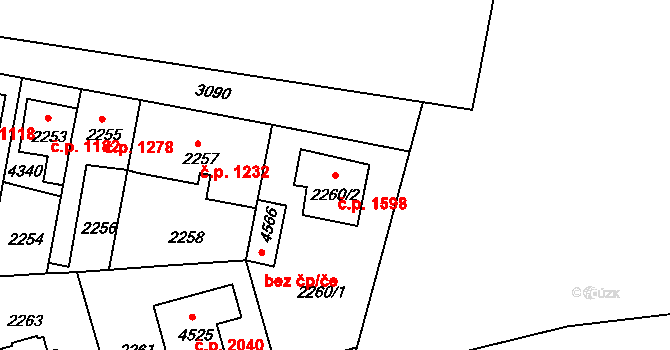 Čelákovice 1598 na parcele st. 2260/2 v KÚ Čelákovice, Katastrální mapa