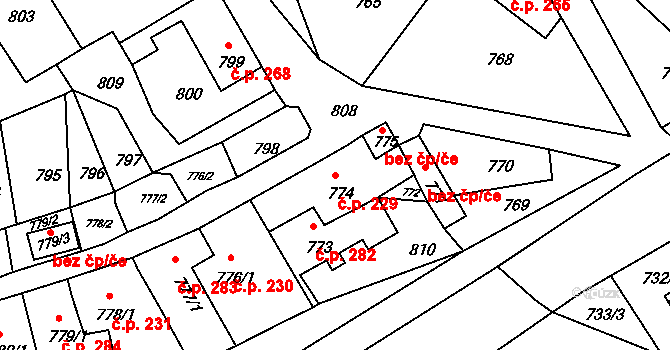 Žandov 229 na parcele st. 774 v KÚ Žandov u České Lípy, Katastrální mapa