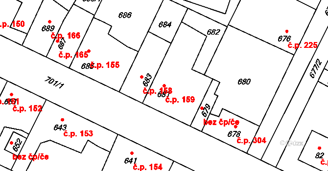 Hřebeč 159 na parcele st. 681 v KÚ Hřebeč, Katastrální mapa