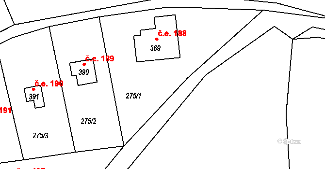 Pyšely 188 na parcele st. 389 v KÚ Pyšely, Katastrální mapa