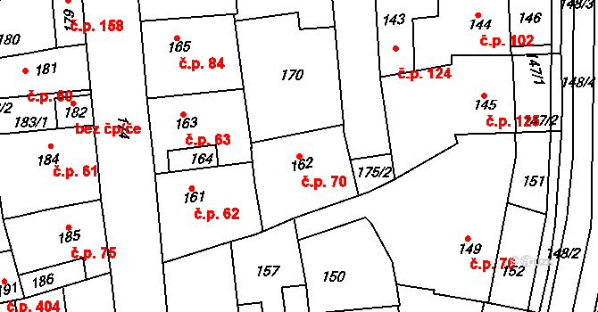 Švermov 70, Kladno na parcele st. 162 v KÚ Motyčín, Katastrální mapa