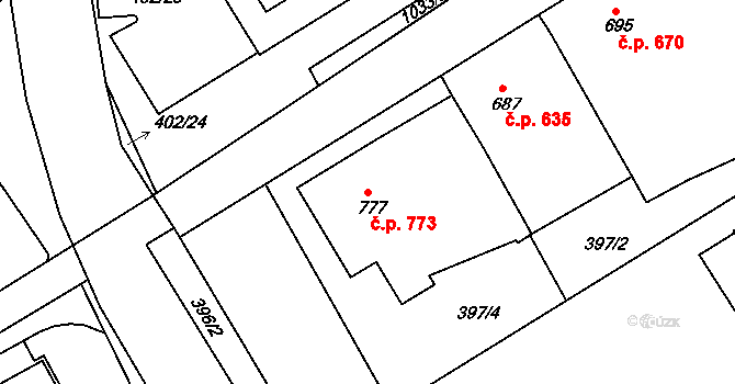 Brandýs nad Labem 773, Brandýs nad Labem-Stará Boleslav na parcele st. 777 v KÚ Brandýs nad Labem, Katastrální mapa