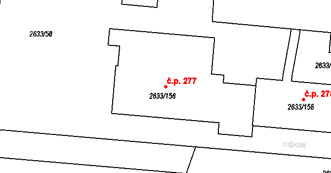 Dačice III 277, Dačice na parcele st. 2633/156 v KÚ Dačice, Katastrální mapa
