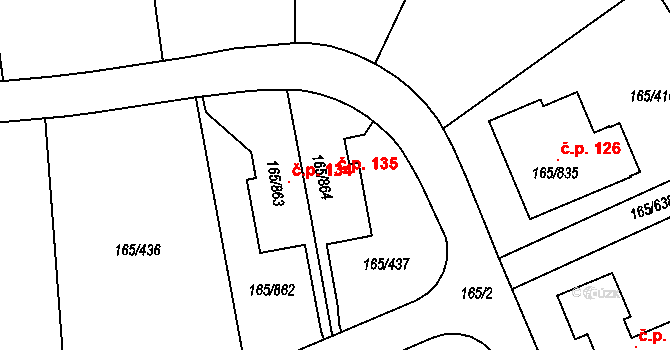 Pod Rohem 135, Jenišov na parcele st. 165/864 v KÚ Jenišov, Katastrální mapa