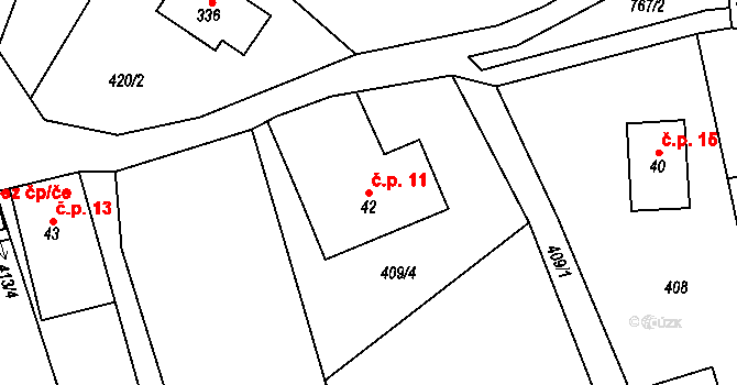 Chutnovka 11, Mírová pod Kozákovem na parcele st. 42 v KÚ Sekerkovy Loučky, Katastrální mapa