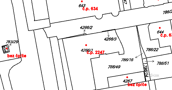 Blansko 2247 na parcele st. 4266/1 v KÚ Blansko, Katastrální mapa