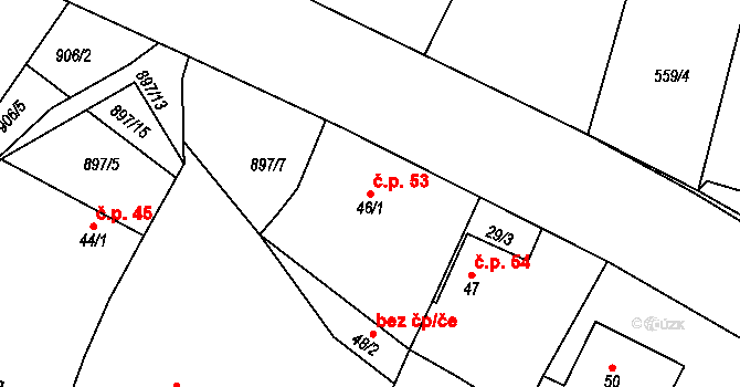 Blešno 53 na parcele st. 46/1 v KÚ Blešno, Katastrální mapa