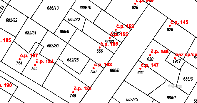Chlumec nad Cidlinou III 156, Chlumec nad Cidlinou na parcele st. 666 v KÚ Chlumec nad Cidlinou, Katastrální mapa