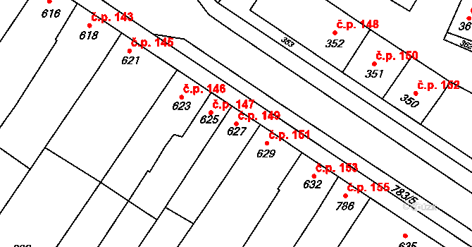 Křelov 149, Křelov-Břuchotín na parcele st. 627 v KÚ Křelov, Katastrální mapa