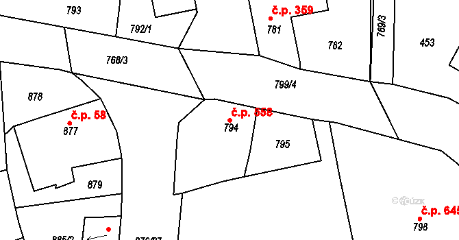 Hořovice 558 na parcele st. 794 v KÚ Hořovice, Katastrální mapa