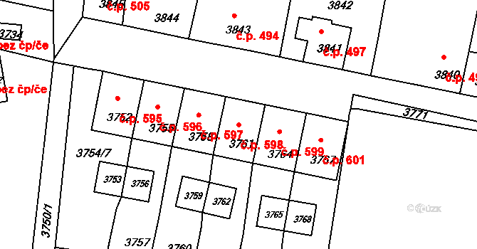 Mimoň I 598, Mimoň na parcele st. 3761 v KÚ Mimoň, Katastrální mapa