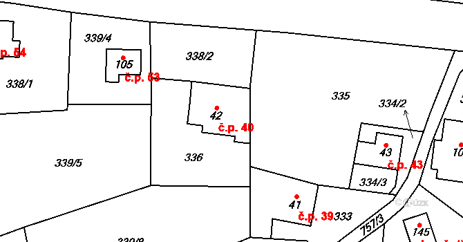 Lhota 40, Chuchelna na parcele st. 42 v KÚ Lhota Komárov, Katastrální mapa