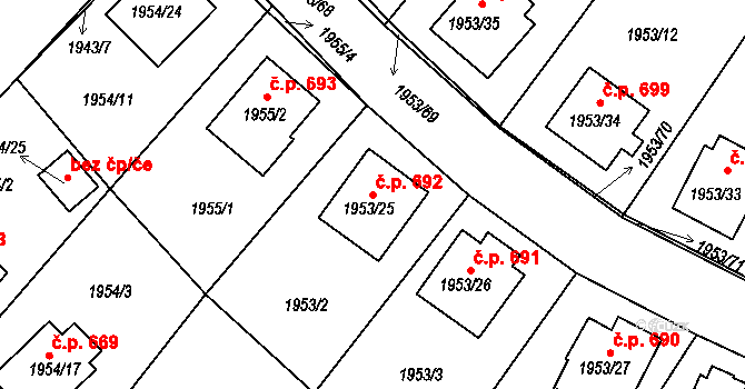 Semily 692 na parcele st. 1953/25 v KÚ Semily, Katastrální mapa