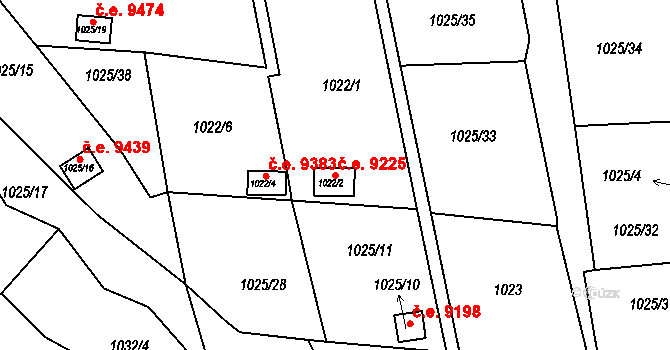 Svádov 9225, Ústí nad Labem na parcele st. 1022/2 v KÚ Svádov, Katastrální mapa