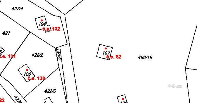 Samechov 82, Chocerady na parcele st. 107 v KÚ Samechov, Katastrální mapa