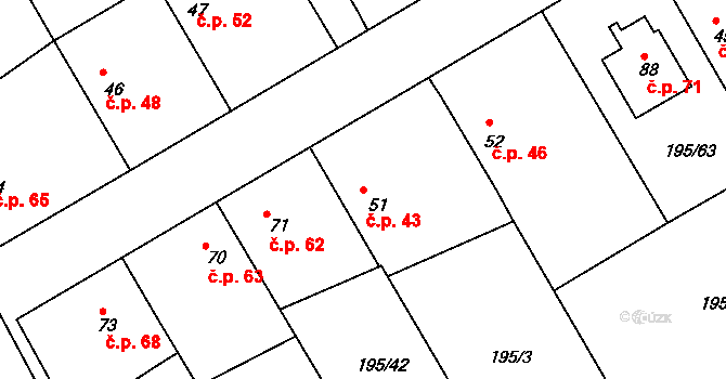 Černíky 43 na parcele st. 51 v KÚ Černíky, Katastrální mapa