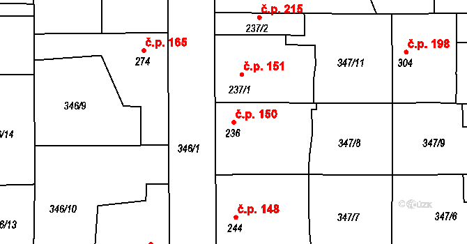Jimlín 150 na parcele st. 236 v KÚ Jimlín, Katastrální mapa
