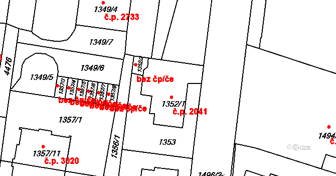 Teplice 2041 na parcele st. 1352/1 v KÚ Teplice, Katastrální mapa
