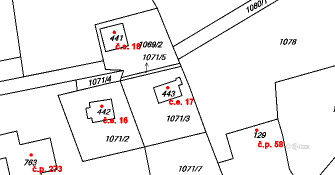 Lubno 17, Frýdlant nad Ostravicí na parcele st. 443 v KÚ Lubno, Katastrální mapa