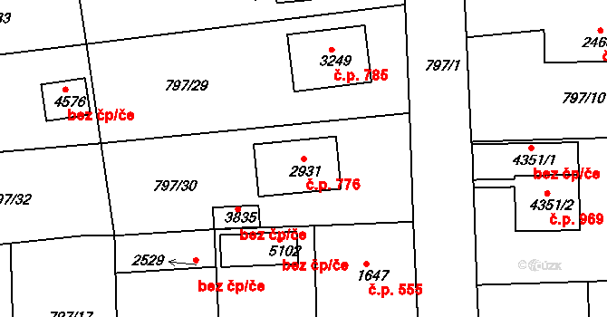Plzeňské Předměstí 776, Rokycany na parcele st. 2931 v KÚ Rokycany, Katastrální mapa