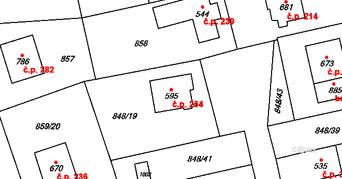 Daliměřice 234, Turnov na parcele st. 595 v KÚ Daliměřice, Katastrální mapa