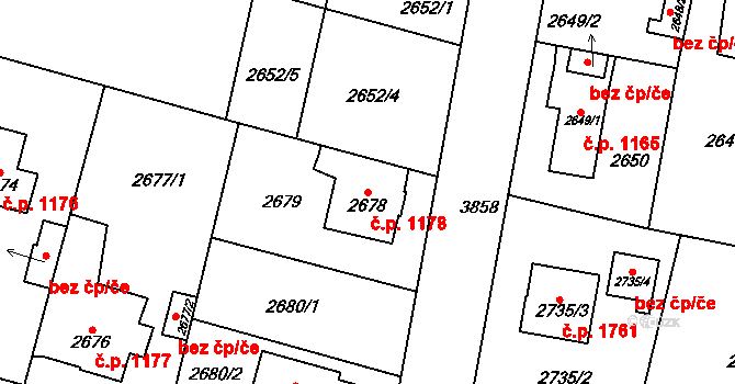 Horní Počernice 1178, Praha na parcele st. 2678 v KÚ Horní Počernice, Katastrální mapa