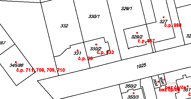Kamýk 833, Praha na parcele st. 330/2 v KÚ Kamýk, Katastrální mapa