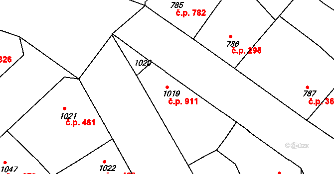 Žižkov 911, Praha na parcele st. 1019 v KÚ Žižkov, Katastrální mapa