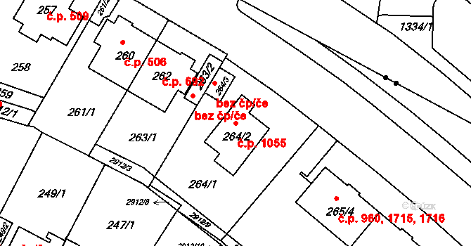 Braník 1055, Praha na parcele st. 264/2 v KÚ Braník, Katastrální mapa