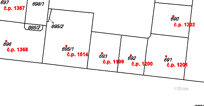 Holešovice 1199, Praha na parcele st. 693 v KÚ Holešovice, Katastrální mapa