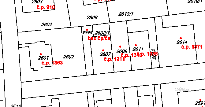 Strašnice 1311, Praha na parcele st. 2607 v KÚ Strašnice, Katastrální mapa