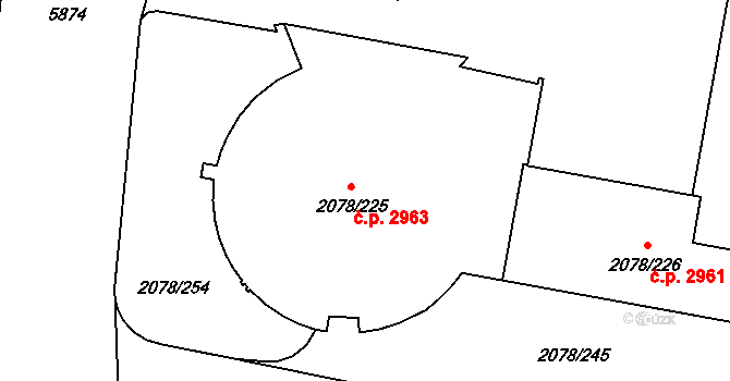 Záběhlice 2963, Praha na parcele st. 2078/225 v KÚ Záběhlice, Katastrální mapa