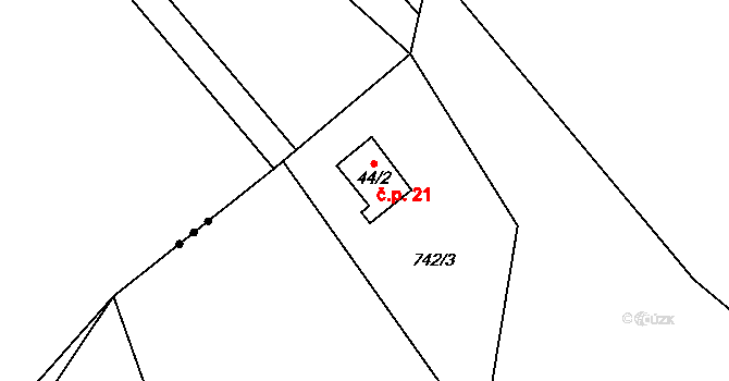 Výškovice 21, Vimperk na parcele st. 44/2 v KÚ Výškovice u Vimperka, Katastrální mapa