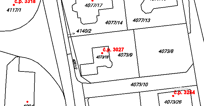 Česká Lípa 3027 na parcele st. 4073/18 v KÚ Česká Lípa, Katastrální mapa