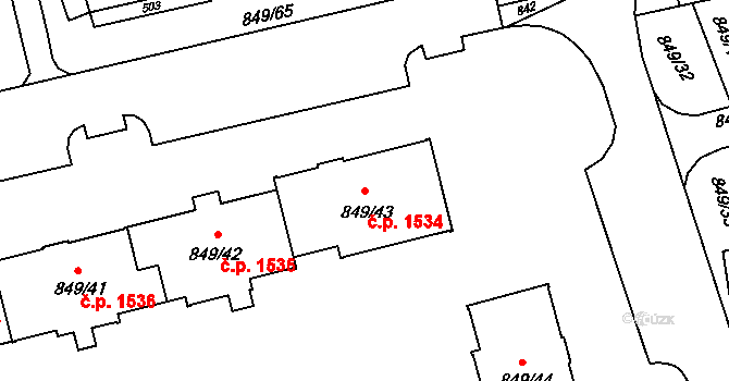 Jirkov 1534 na parcele st. 849/43 v KÚ Jirkov, Katastrální mapa