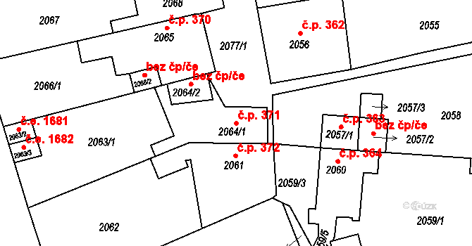 Mostecké Předměstí 371, Bílina na parcele st. 2064/1 v KÚ Bílina, Katastrální mapa