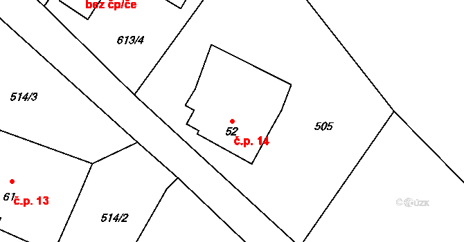 Bobr 14, Žacléř na parcele st. 52 v KÚ Bobr, Katastrální mapa