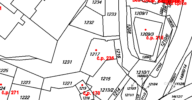 Vsetín 236 na parcele st. 1217 v KÚ Vsetín, Katastrální mapa