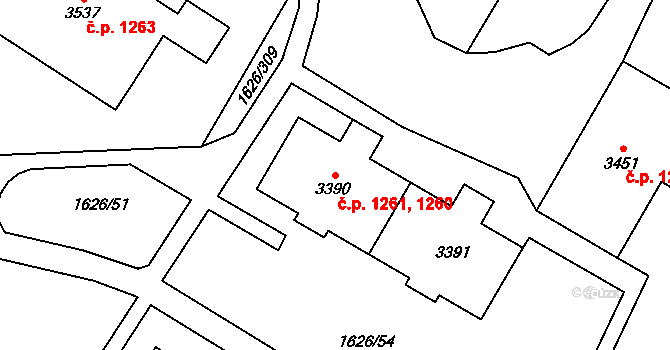 Bolevec 1260,1261, Plzeň na parcele st. 3390 v KÚ Bolevec, Katastrální mapa
