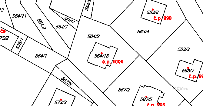 Bludovice 1000, Havířov na parcele st. 564/16 v KÚ Bludovice, Katastrální mapa