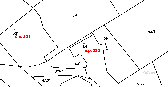 Český Újezd 222, Chlumec na parcele st. 54 v KÚ Český Újezd, Katastrální mapa