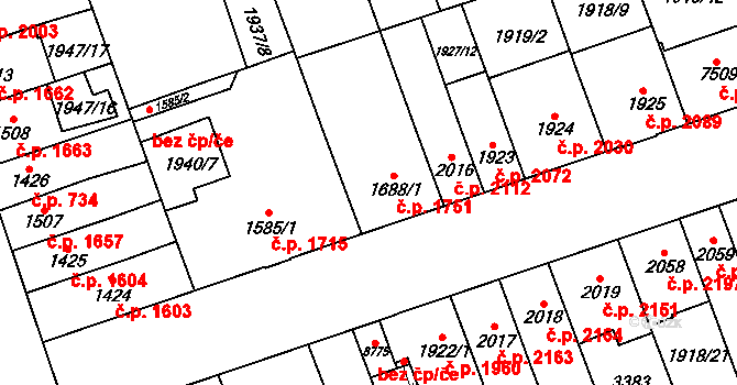 Hodonín 1751 na parcele st. 1688/1 v KÚ Hodonín, Katastrální mapa