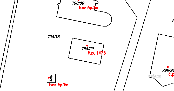 Slatina 1173, Brno na parcele st. 798/29 v KÚ Slatina, Katastrální mapa